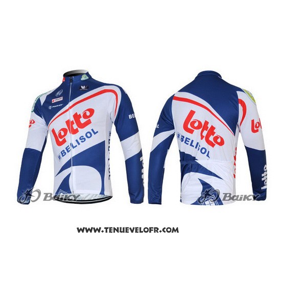 2012 Maillot Ciclismo Lotto Belisol Blanc et Bleu Manches Longues et Cuissard